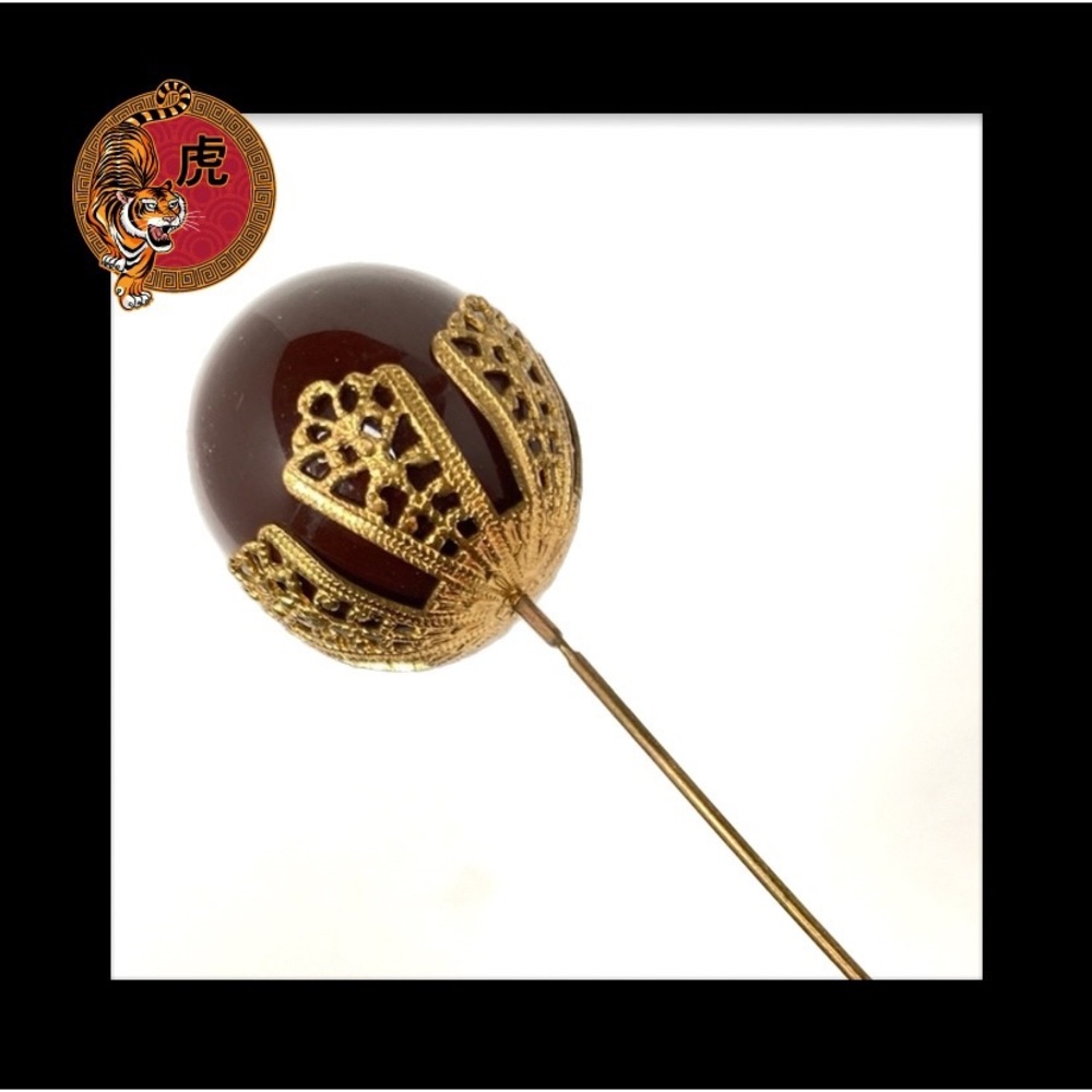 🔴 Vintage Hatpin w/ Brown Ball Head Goldtone Finding